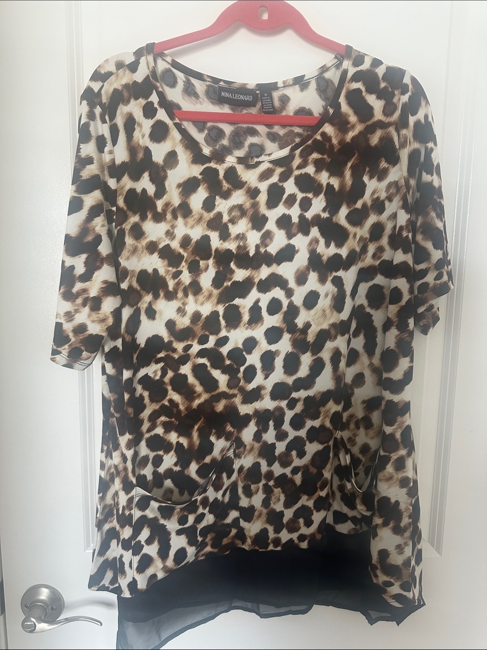 Nina Leonard Brown and Black Leopard Print Tunic Top